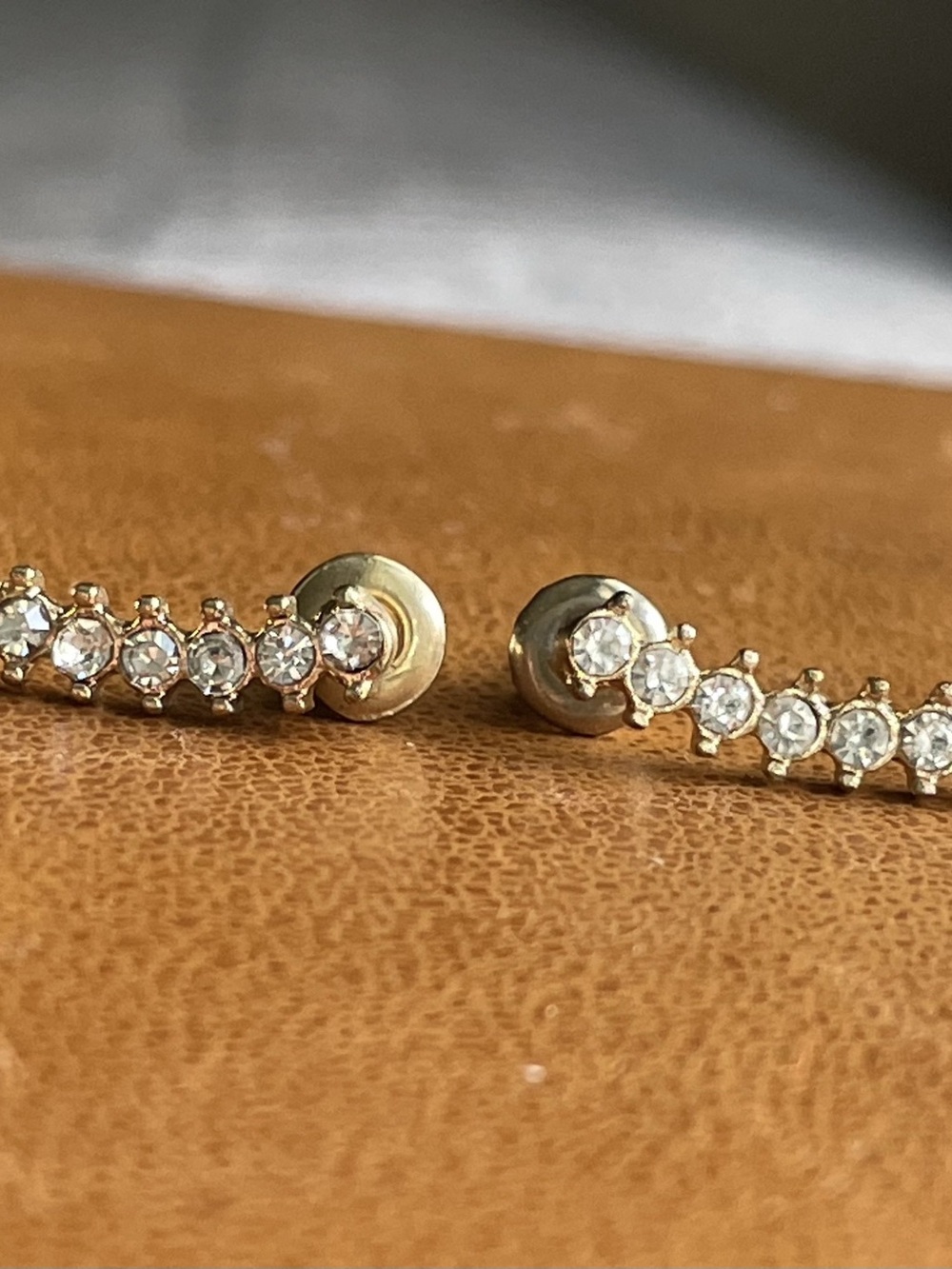 Gold Tone Rhinestone Ear Climber Crawler Stud Earrings